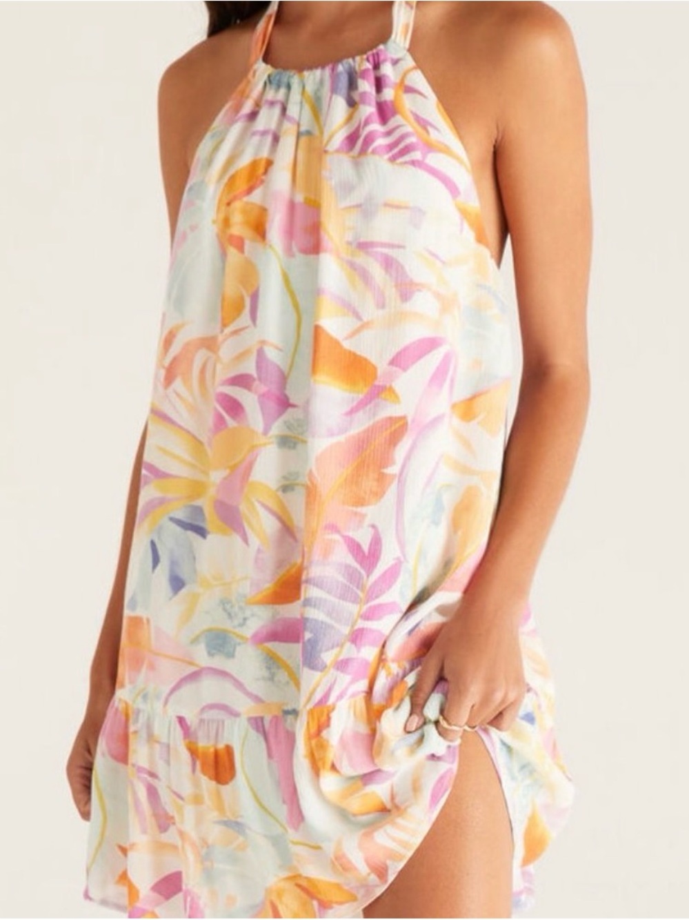 Z Supply Pastel Floral Halter Backless Dress - Pink, Orange, Yellow